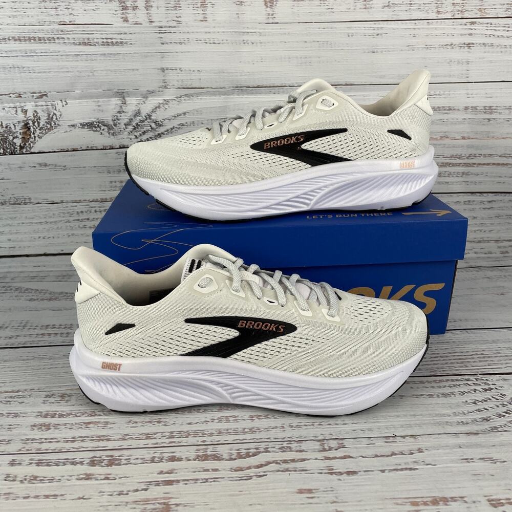 Brooks Ghost 18 Women’s 11 B Running Shoes White Black Rose Gold